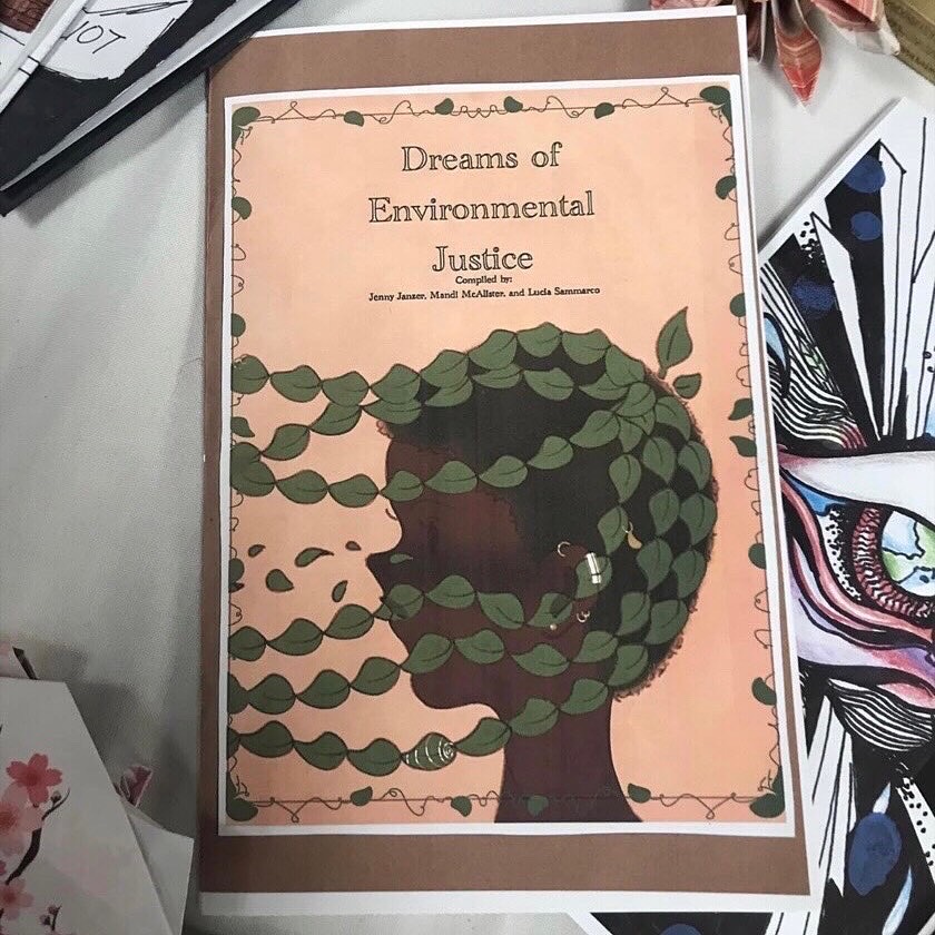 The zine "Dreams of Environmental Justice" displayed on a table.